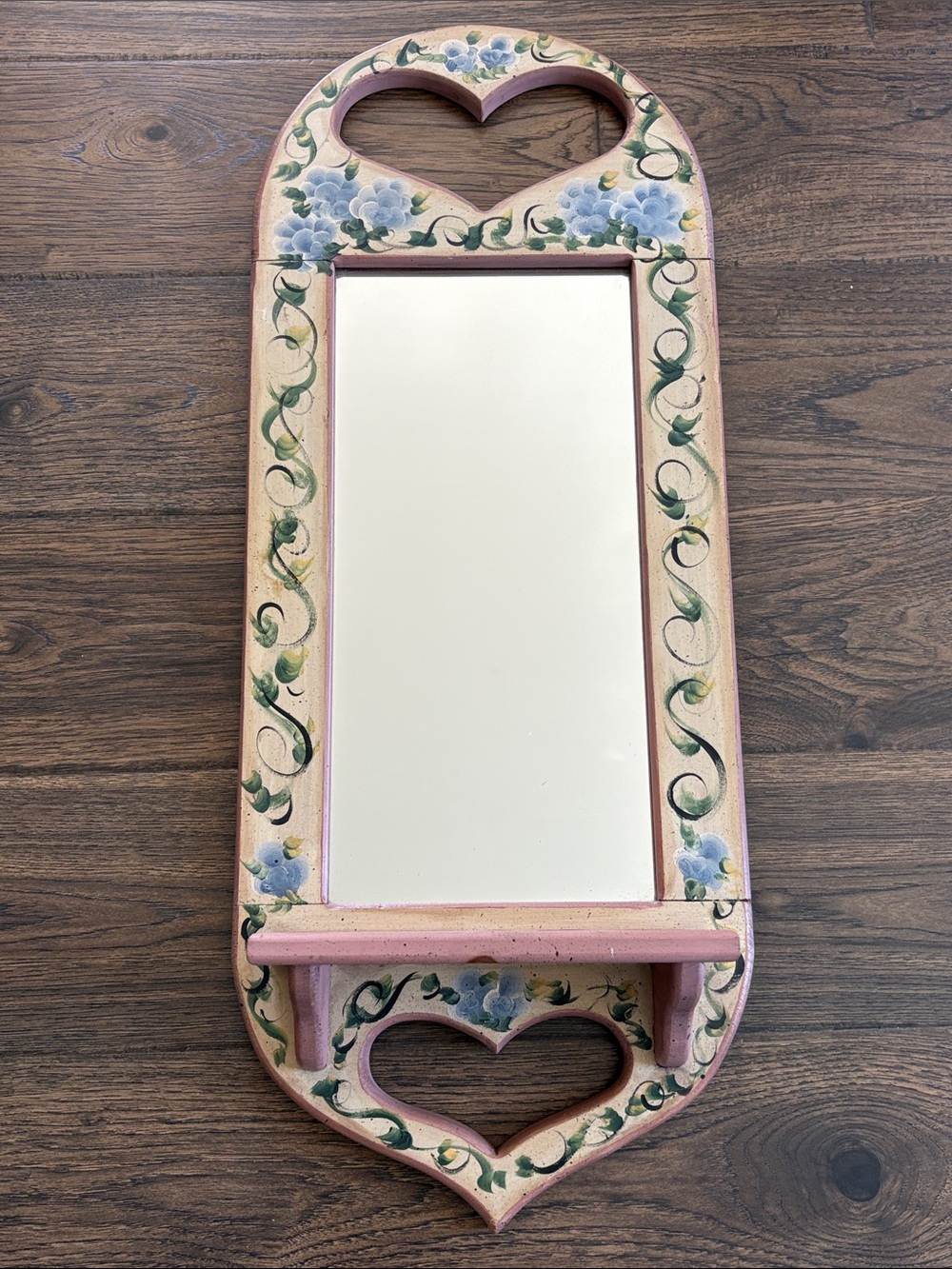 80’s -90’s Handmade Heart cutout Mirror w/shelf  Cottage, Farmhouse hand painted